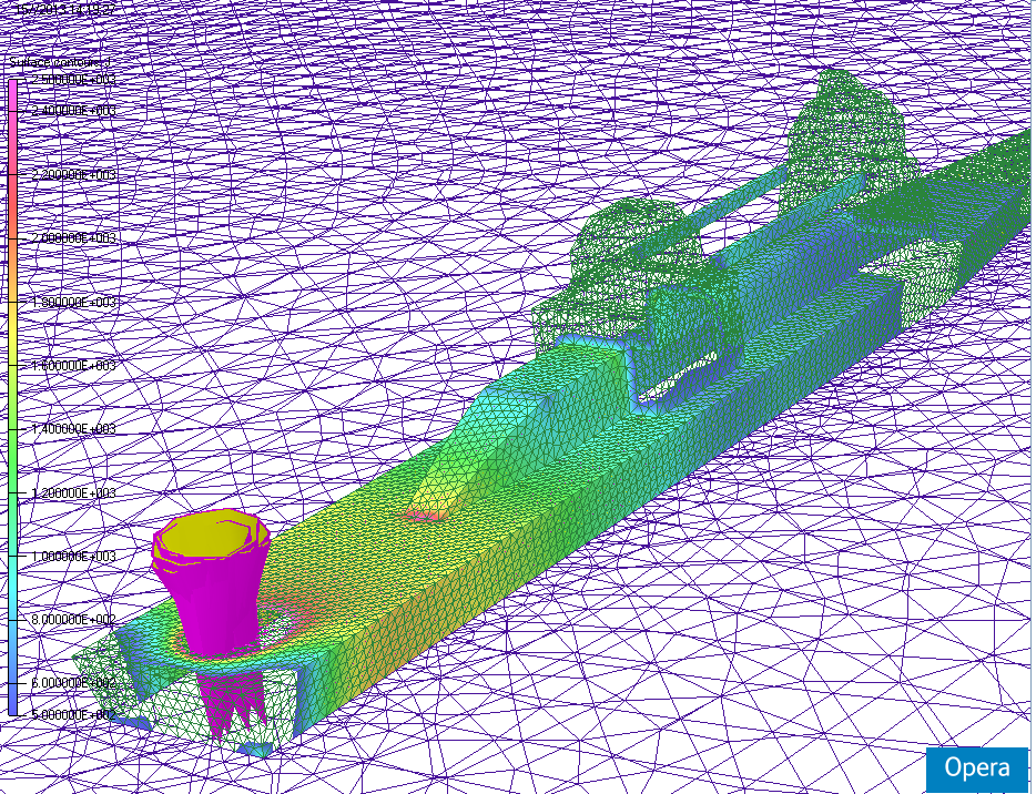 3.3 Μετ-Επεξεργαστής Προσομοίωσης 55 Σχ.3.18 Παράσταση τιμών πυκνότητας ρεύματος με χρωματική διαβάθμιση Σχ.3.19 Παράσταση πυκνότητας ρεύματος και πλέγματος (mesh) πλοίου Στο σχήμα 3.
