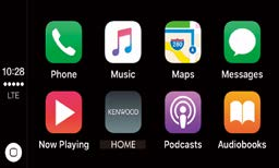 CD/Αρχεία Ήχου και Εικόνας/iPod/Εφαρμογές Πλήκτρα χειρισμού και διαθέσιμες εφαρμογές στην αρχική οθόνη του CarPlay Μπορείτε να χρησιμοποιήσετε τις εφαρμογές του συνδεδεμένου iphone.