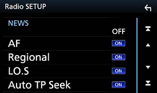Ραδιόφωνο Ρύθμιση Ραδιοφώνου Μπορείτε να ρυθμίσετε διάφορες παραμέτρους, που σχετίζονται με το ραδιόφωνο. 1 Αγγίξτε στην αριστερή πλευρά της οθόνης. Αγγίξτε το [SETUP] (ΡΥΘΜ). Auto TP Seek/ Αυτόμ.