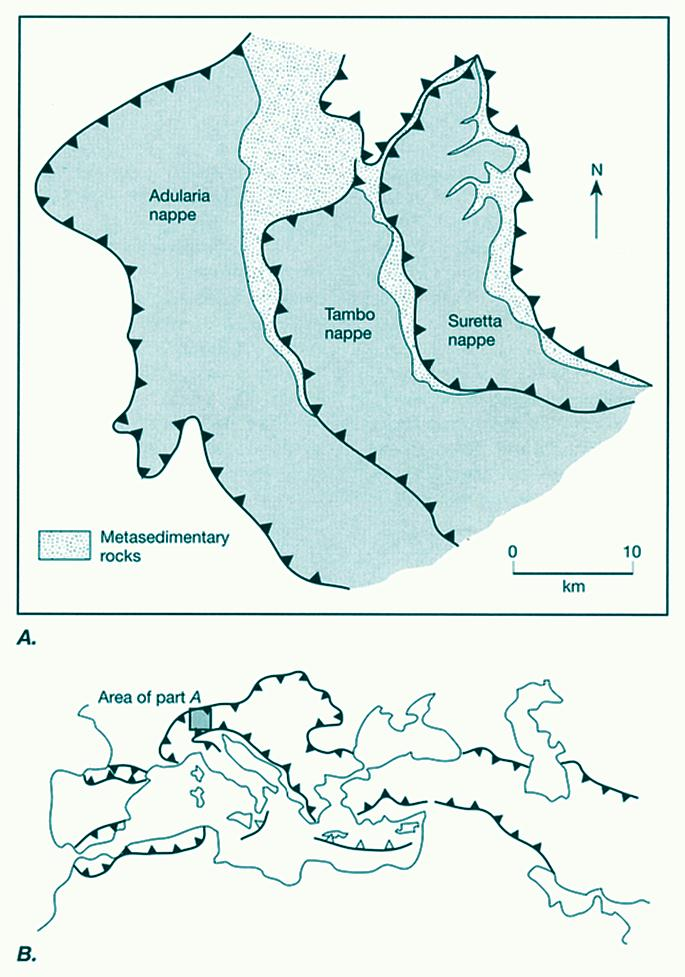 Ο Κρυσταλλικός Πυρήνας (Crystalline Core Zone) Ιζηματογενή πετρώματα και Υπόβαθρο Μεταμορφωμένα βαθειά ιζήματα + μεταμορφωμένο υπόβαθρο (αμφιβολίτες + γνεύσιοι), σχηματίζουν καλύμματα με πυρήνα το