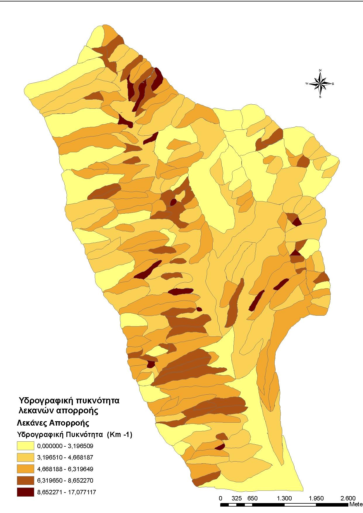 Χάρτης υδρογραφικής Πυκνότητας της υδρολογικής λεκάνης του