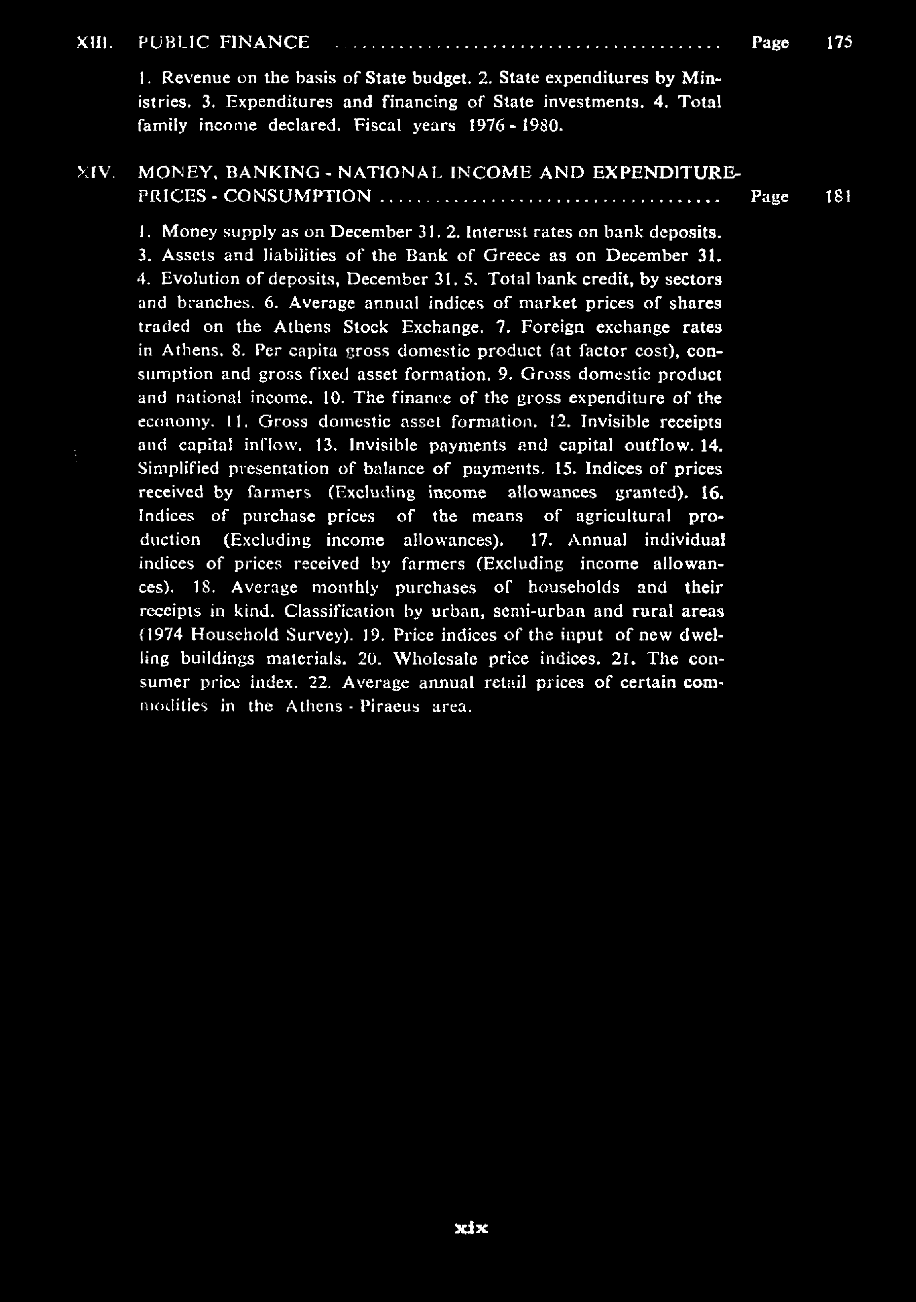 XIII. PUBLIC FINANCE Page 175 1. Revenue on the basis of State budget. 2. State expenditures by Ministries. 3. Expenditures and financing of State investments. 4. Total family income declared.