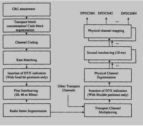 Σχήµα 5.16: Downlink πολυπλεξία και αλυσίδα κωδικοποίησης καναλιού Η χρήση αυτών των σταθερών θέσεων σηµαίνει για ένα δεδοµένο transport channel ότι τα ίδια σύµβολα πάντοτε χρησιµοποιούνται.