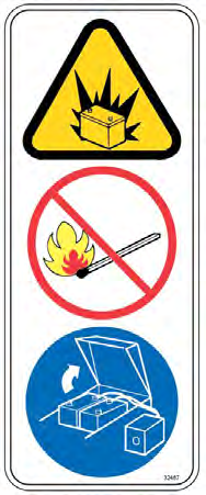 ΕΤΙΚΕΤΑ ΠΡΟΕΙΔΟΠΟΙΗΣΗΣ - Οι μπαταρίες εκλύουν αέριο υδρογόνο. Μπορεί να προκληθεί έκρηξη ή πυρκαγιά. Κρατήστε τις μακριά από σπίθες και γυμνή φλόγα. Διατηρείτε τα καλύμματα ανοιχτά κατά τη φόρτιση.