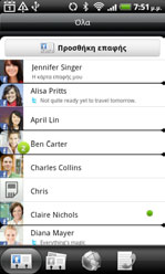 5 Πρόσωπα Η λίσταεπαφών σας Η καρτέλα Όλα στην οθόνη Πρόσωπα εμφανίζει όλες τις επαφές σας, συμπεριλαμβανομένων επαφών Google, επαφών Exchange ActiveSync, επαφών Τηλεφώνου, επαφών που είναι