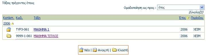 Εικόνα 1 Προβολή τάξεων διδασκαλίας τρέχοντος έτους διδάσκοντα 1.3.