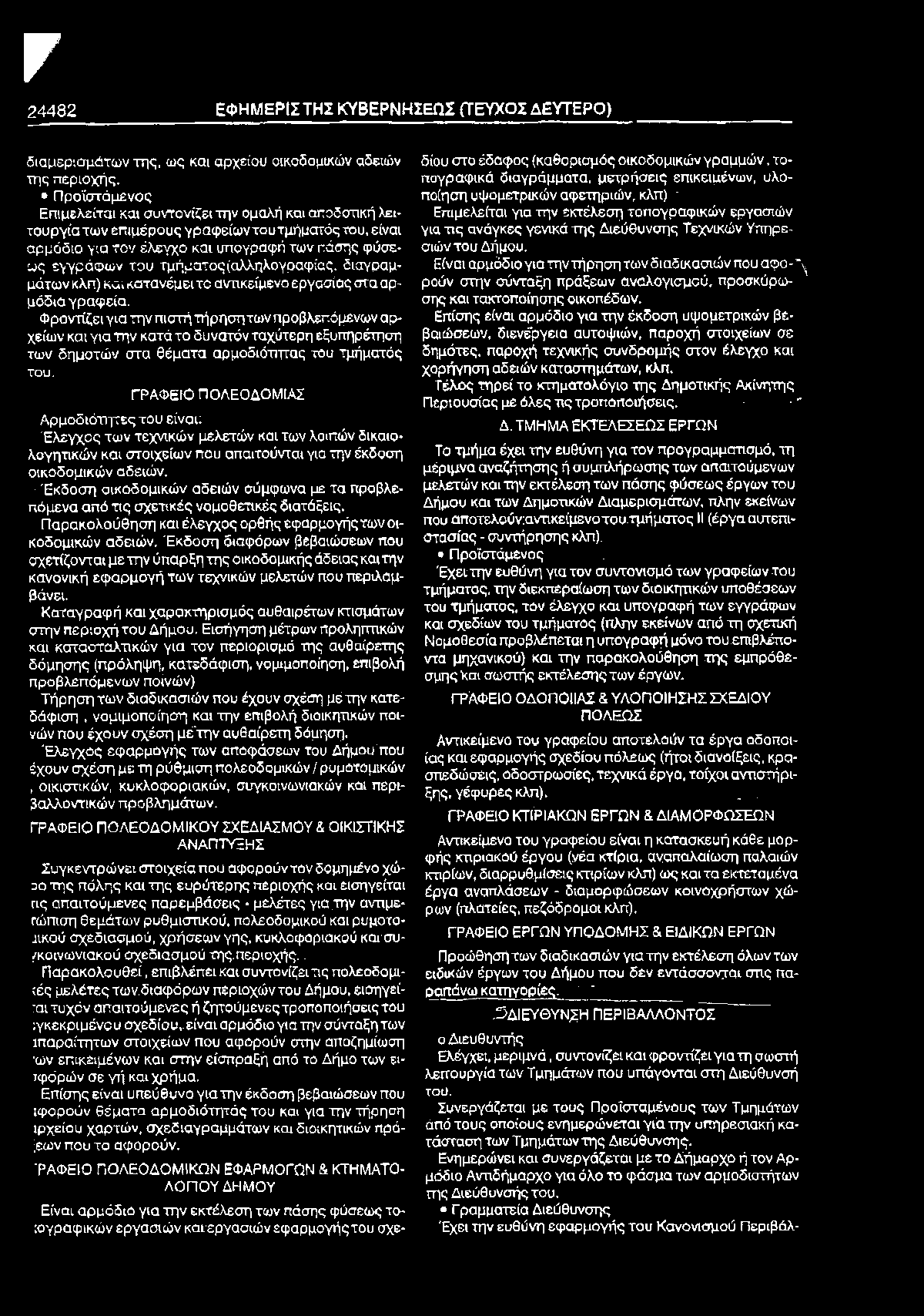 V 24482 ΕΦΗΜΕΡΙΣΤΗΣ ΚΥΒΕΡΝΗΣΕΩΣ (ΤΕΥΧΟΣ ΔΕΥΤΕΡΟ) διαμερισμάτων της, ως και αρχείου οικοδομικών αδειών της περιοχής.