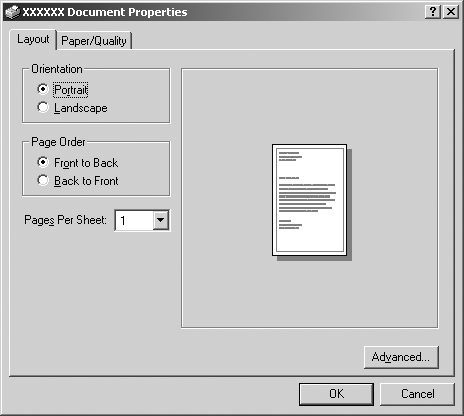 . Κάντε κλικ στο Printer (Εκτυπωτής), Setup (Εγκατάσταση), Properties (Ιδιότητες) ή Options (Επιλογές).