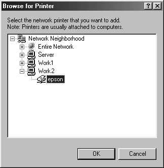 . Κάντε κλικ στον υπολογιστή ή το διακομιστή που είναι συνδεδεμένος με τον κοινόχρηστο εκτυπωτή, καθώς και στο όνομα του κοινόχρηστου εκτυπωτή. Στη συνέχεια, πατήστε OK.