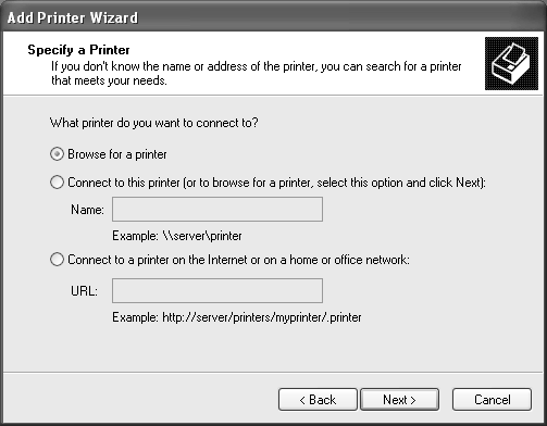 . Επιλέξτε Network printer (Εκτυπωτής δικτύου) (στα Windows 000) ή A network printer, or a printer attached to another computer (Εκτυπωτής δικτύου ή εκτυπωτής συνδεδεμένος με άλλον υπολογιστή) (στα