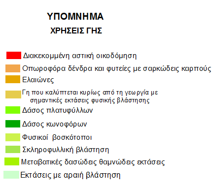 3.5.1 Χρήσεις Γής Περιοχής Μελέτης Ως επί το πλείστον οι χρήσεις γης της περιοχής μελέτης είναι δασικές εκτάσεις (κωνοφόρων,