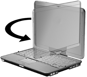 3. Περιστρέψτε την οθόνη του υπολογιστή προς τα αριστερά έως ότου ασφαλίσει στη θέση της, ενώ είναι στραμμένη προς το πληκτρολόγιο.