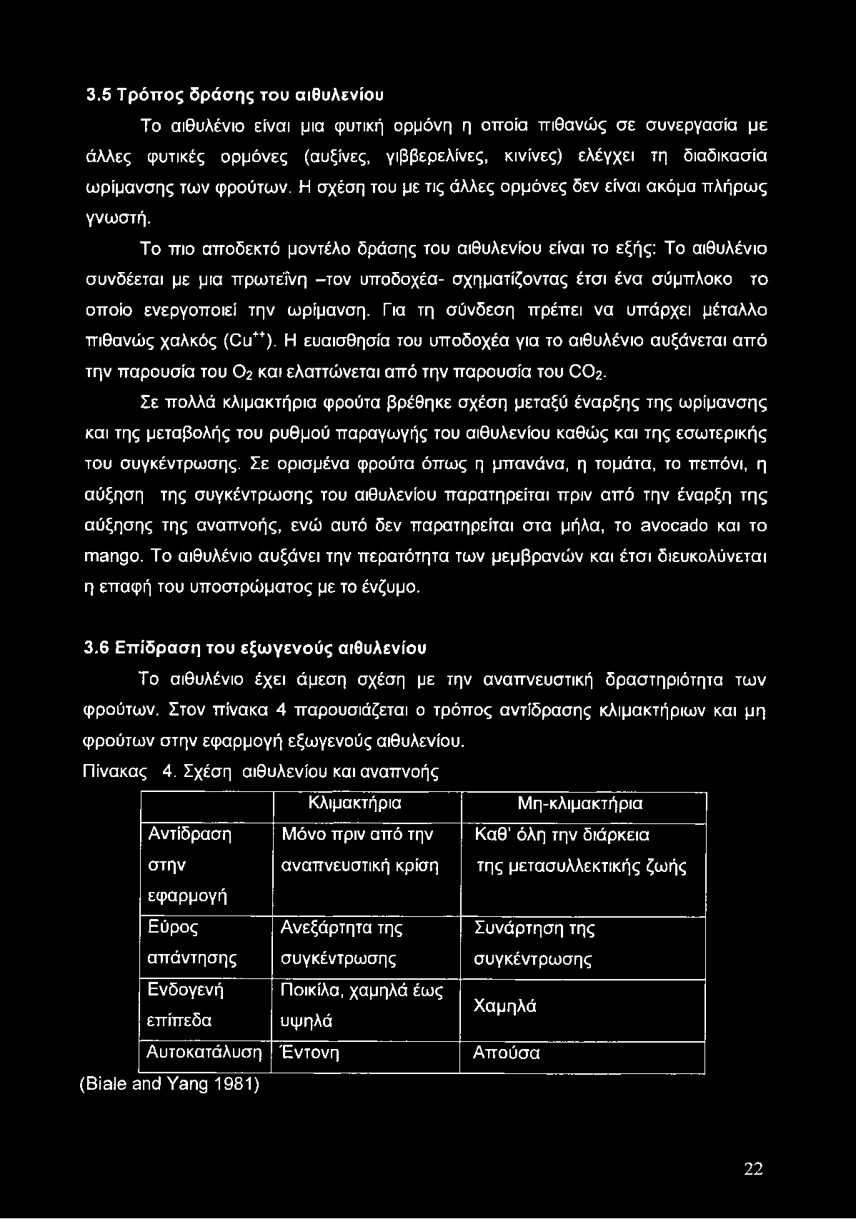 3.5 Τρόπος δράσης του αιθυλενίου Το αιθυλένιο είναι μια φυτική ορμόνη η οποία πιθανώς σε συνεργασία με άλλες φυτικές ορμόνες (αυξίνες, γιββερελίνες, κινίνες) ελέγχει τη διαδικασία ωρίμανσης των