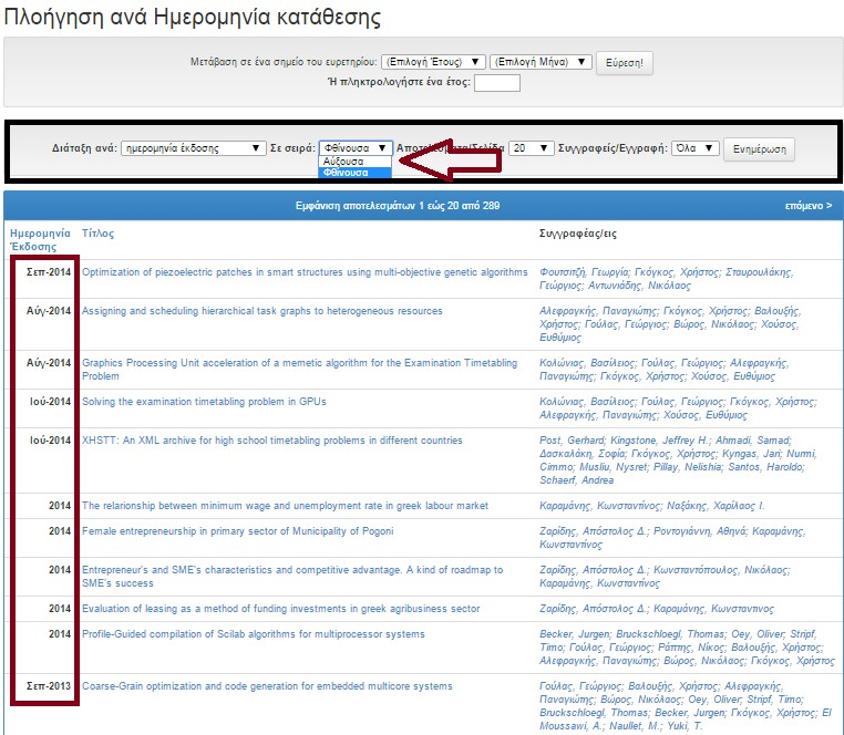Έχουμε την δυνατότητα αλλαγής εμφάνισης των αποτελεσμάτων. Στην εικόνα παραπάνω τα αποτελέσματα παρουσιάζονται από την πιο παλιά δημοσίευση στην πιο πρόσφατη.