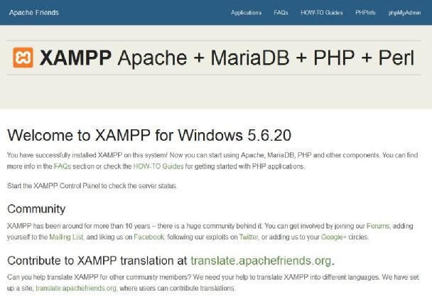 Εικόνα 4-7: Οι υπηρεσίες των Apache και MySQL έχουν εκκινήσει (πράσινο χρώμα) Το περιβάλλον διαχείρισης του Apache πατώντας στο κουμπί Admin: Εικόνα 4-8: Το admin