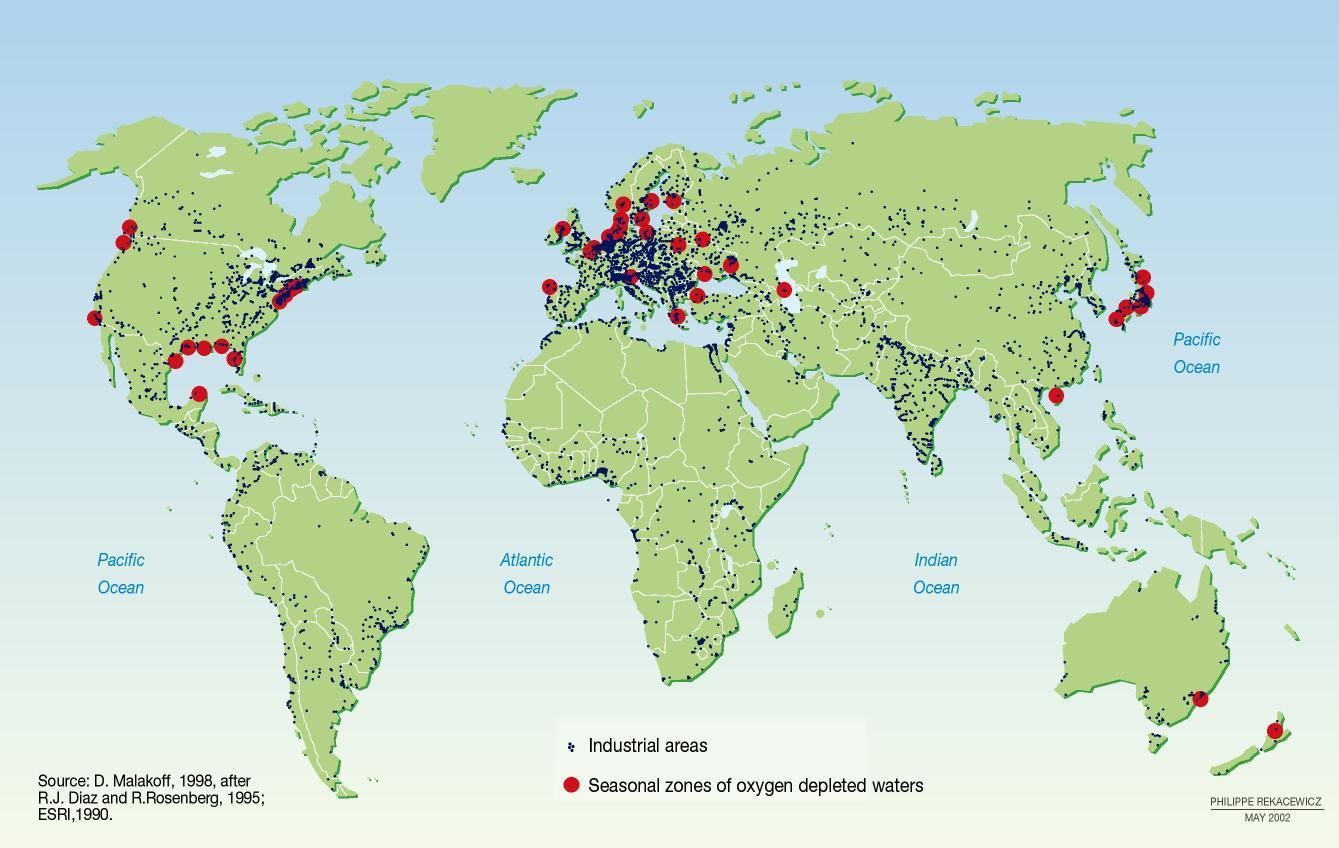 UNEP/GRID-Arendal, Industrial areas and seasonal zones of oxygen depleted waters, UNEP/GRID-Arendal Maps and Graphics