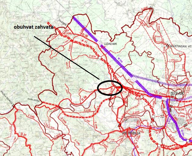 Grafički prikaz C-1: Kartografski izvod iz PPSMŽ, 1A_koristenje i namjena cestovni promet Izvor: Prostorni plan Sisačko-moslavačke županije (Službeni glasnik Sisačko Moslavačke županije br.