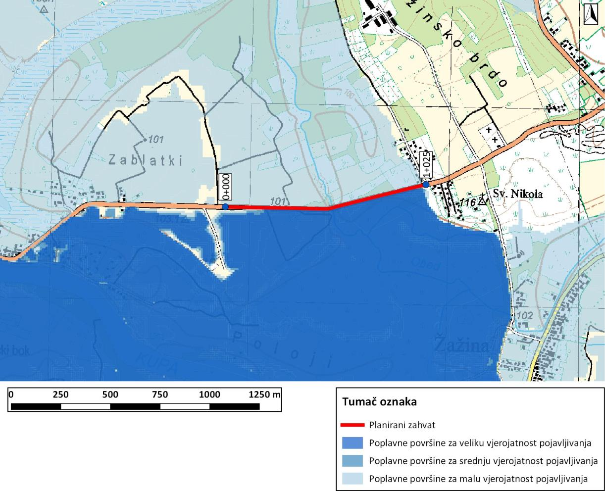 Grafički prikaz C-5: Poplave površine Izvor: Hrvatske vode Poplave na predmetnom području su posljedica izrazito nejednolikog rasporeda padalina tijekom godine te male infiltracije padaline u