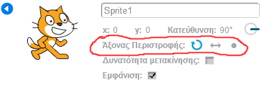 ή Προσοχή: Εμφανίσε τις ιδιότητες του αντικειμένου κάνοντας κλικ στο κουμπί Η παραπάνω εντολή για να μπορεί να περιστρέψει και την