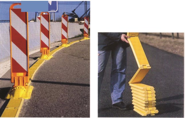 Σχήμα 4: Διαστάσεις πινακίδων οριοθέτησης διαδρόμου κυκλοφορίας Στις περιπτώσεις που εκτελούνται έργα σε περιοχές κόμβων, σε θέσεις που απαιτείται ορατότητα για την εισερχόμενη στον αυτοκινητόδρομο