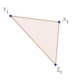 2. Vysvetlite, prečo k danému trojuholníku X 1 Y 1 Z 1 možno zostrojiť jediný trojuholník ABC, ktorého stredné priečky sú úsečky X 1 Y 1, Y 1 Z 1 a Z 1 X 1.