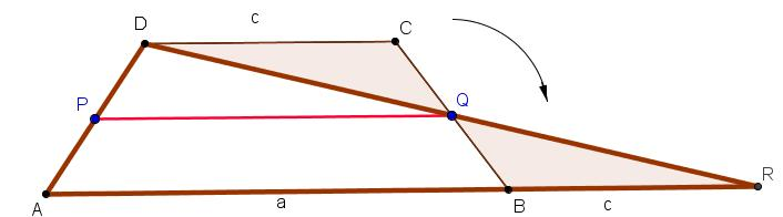 PQ je stredná priečka lichobežníka ABCD a súčasne stredná priečka trojuholníka ARD, a+ c a preto PQ AR a PQ =. 2 Stredná priečka lichobežníka je úsečka určená stredmi ramien.
