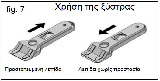 Προσοχή: Να είστε προσεκτικοί όταν κάνετε χρήση της ειδικής ξύστρας. Η λεπίδα της μπορεί να προκαλέσει τραυματισμό!