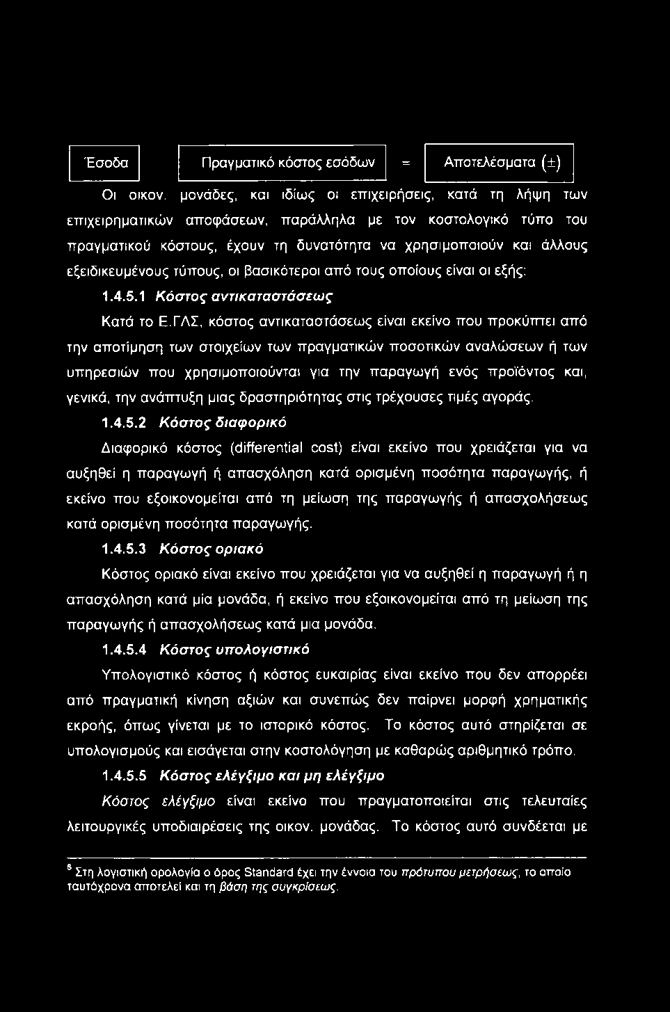 Έσοδα Πραγματικό κόστος εσόδων = Αποτελέσματα (±) Οι οικον.