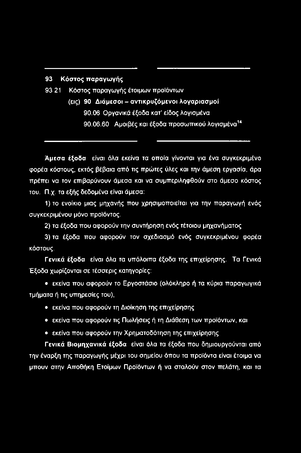 93 Κόστος παραγωγής 93 21 Κόστος παραγωγής έτοιμων προϊόντων (εις) 90 Διάμεσοι - αντικρυζόμενοι λογαριασμοί 90.06 