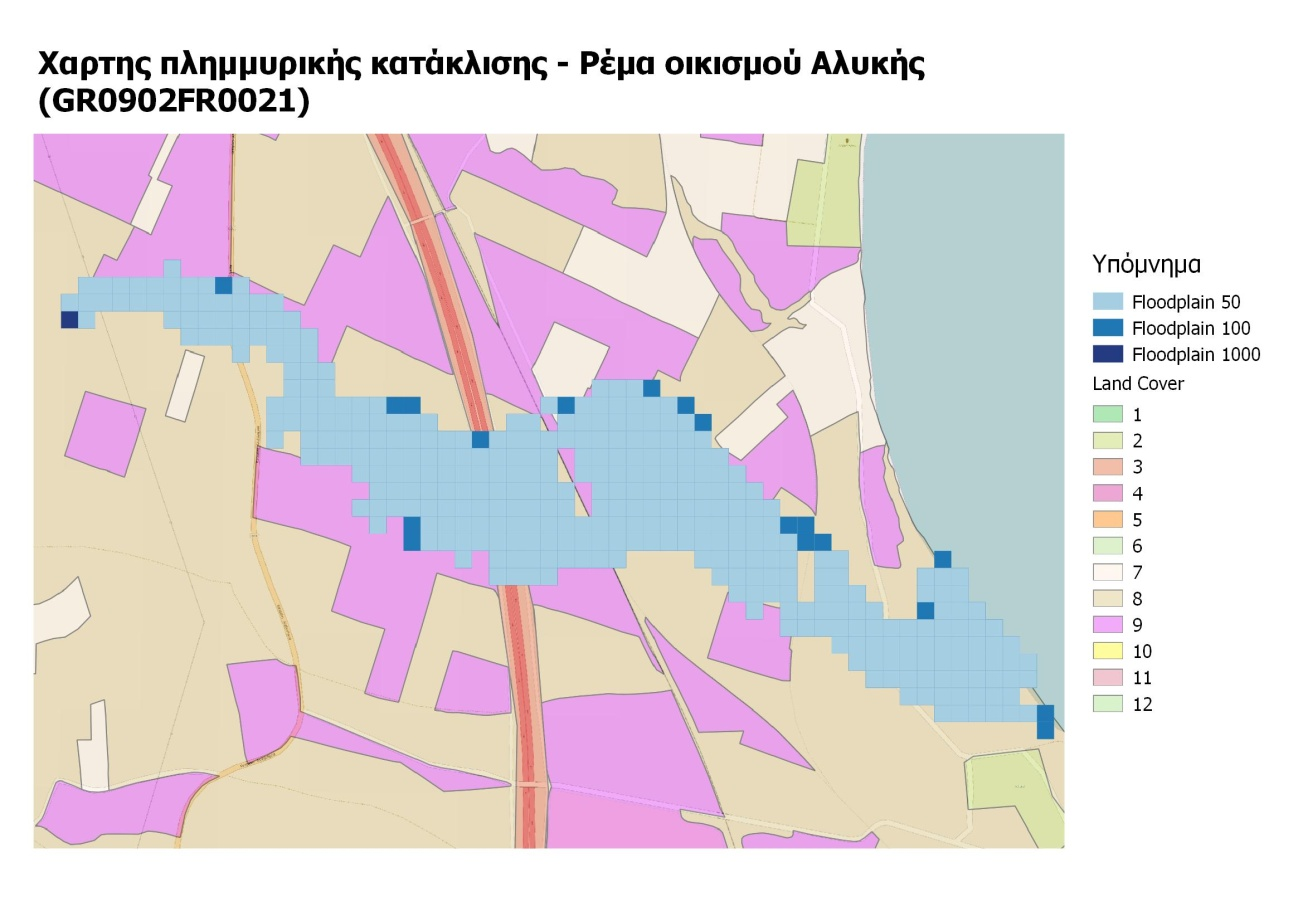 Εικόνα 5.4: Χάρτης πλημμυρικής κατάκλισης Ρέμα Οικ.