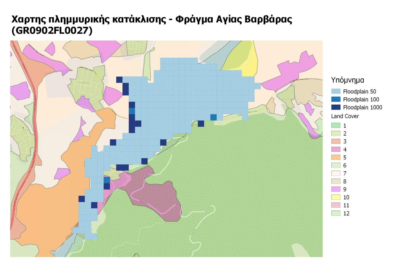 Εικόνα 5.17: Χάρτης πλημμυρικής κατάκλισης Φράγμα Αγία Βαρβάρα 5.3 