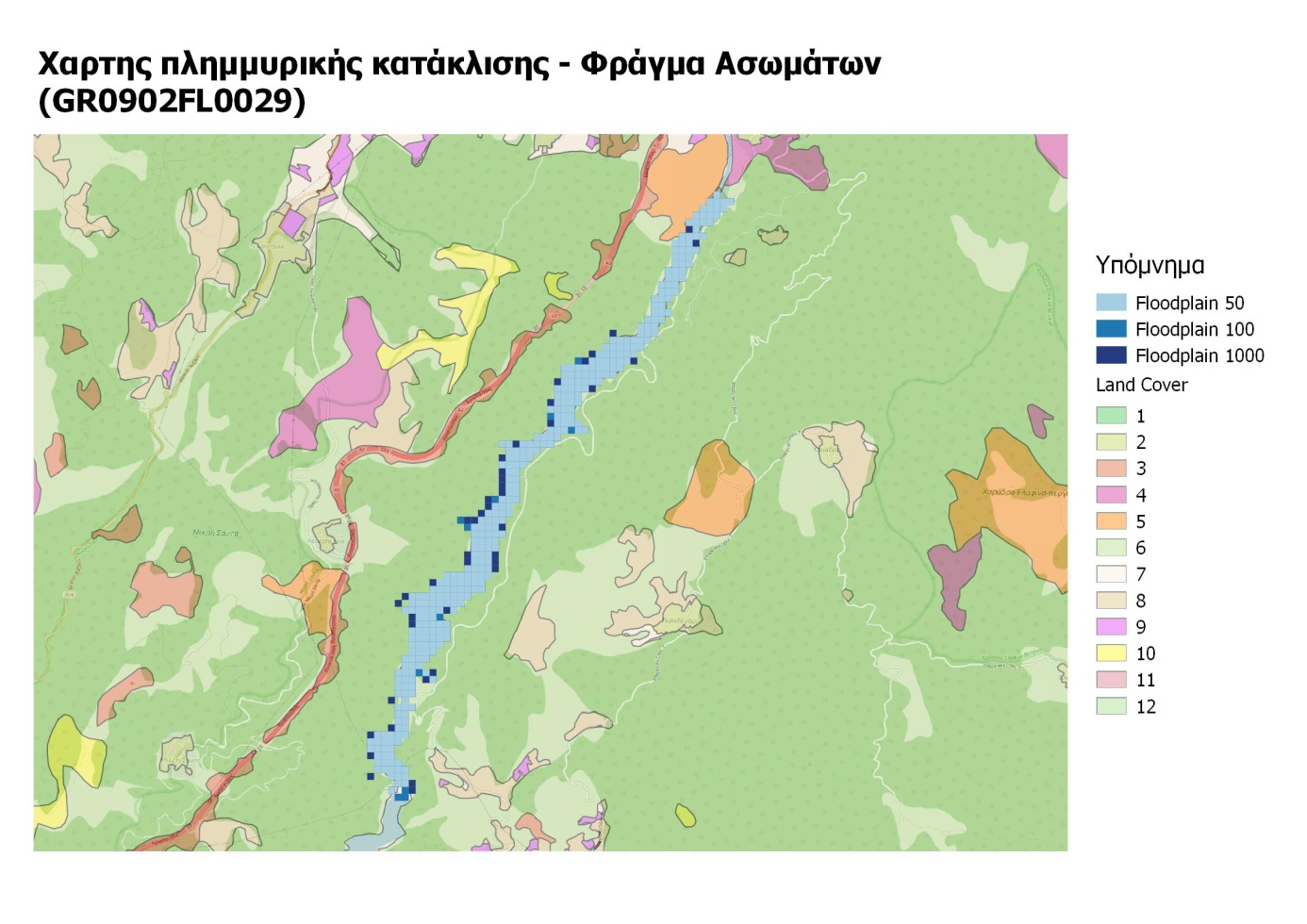Εικόνα 5.27: Χάρτης πλημμυρικής κατάκλισης Φράγμα Ασωμάτων 5.
