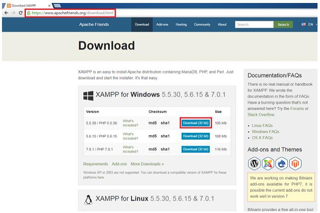 4.4 ΕΓΚΑΤΑΣΤΑΣΗ ΤΟΥ XAMPP ΒΗΜΑ 1 ο : XAMPP for Windows Για να ξεκινήσουμε την ανάπτυξη και τον σχεδιασμό της ιστοσελίδας μας, πρέπει πρώτα να εγκαταστήσουμε έναν τοπικό server στον υπολογιστή μας.