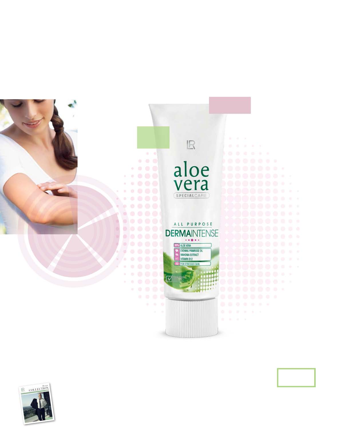 50 Aloe Vera DermaIntense s účinným komplexom vitamínu B12 exkluzívne v LR neparfumovaný 20 % Aloe Vera vitamín B12 účinný komplex Aloe Vera extrakt z dráča (Mahonia) pupalkový olej vitamín B12