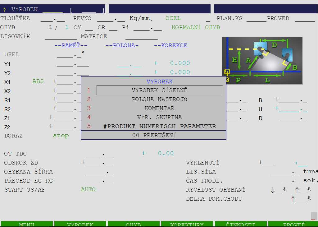 Vytvorenie programu Pre vytvorenie nového výrobku stlačíme tlačidlo F2 v programovacom režime a vyberieme VÝROBEK ČÍSELNE. Potvrdíme klávesov ENTER.