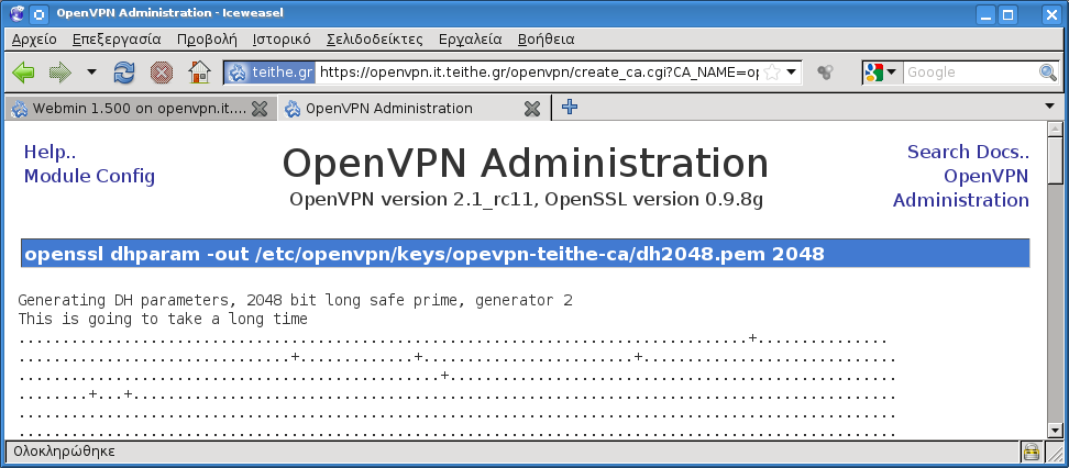 Στη συνέχεια από την κεντρική σελίδα του OpenVPN+CA module επιλέγεται το