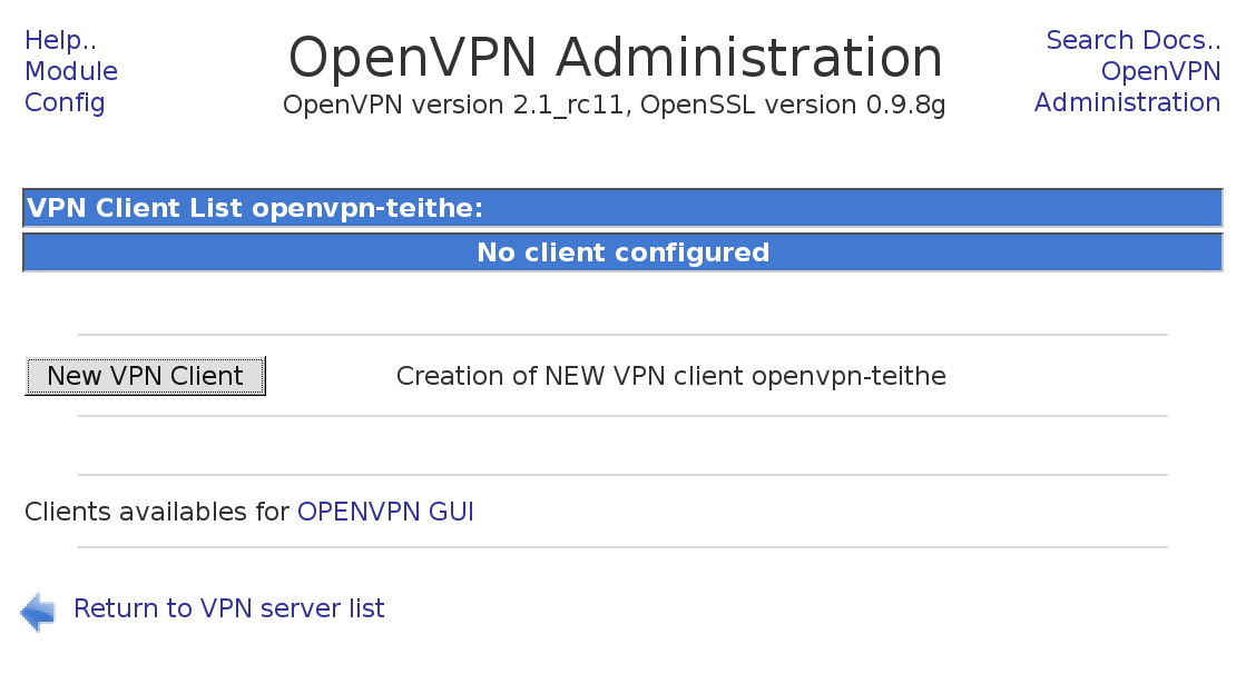 Στην επόμενη σελίδα VPN Client List openvpn-teithe επιλέγεται το πλήκτρο New VPN Client. Στην καρτέλα που ανοίγει έπειτα δεν χρειάζεται να γίνει καμία αλλαγή σε κάποιο από τα πεδία που περιέχει.