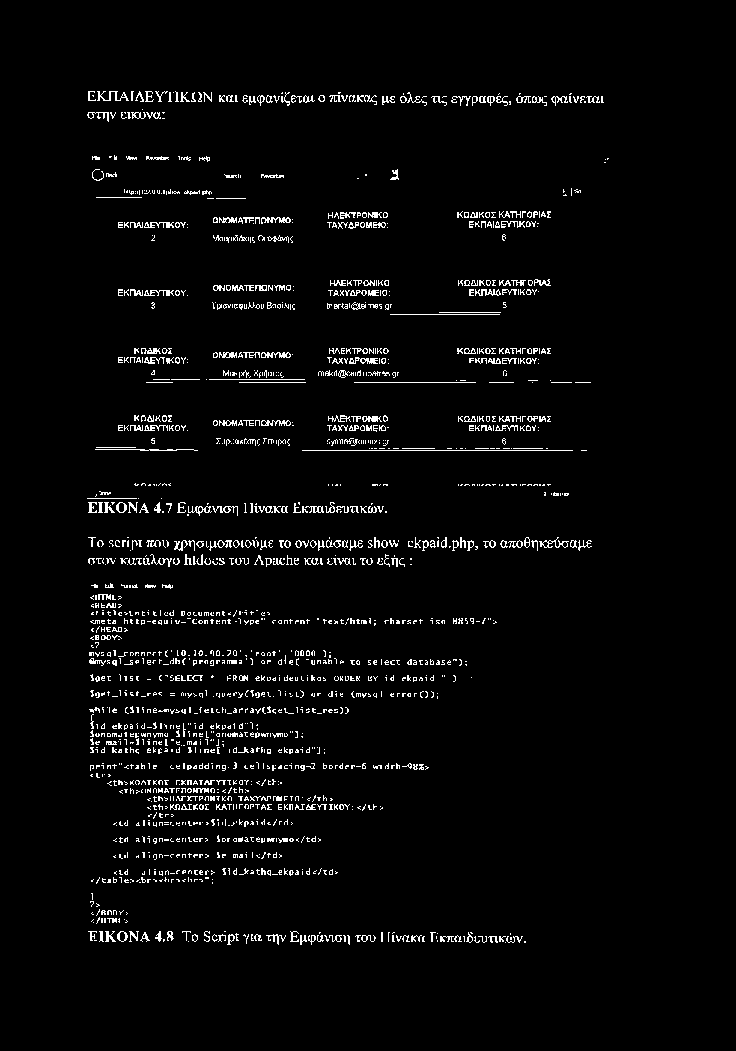 ΕΚΠΑΙΔΕΥΤΙΚΩΝ και εμφανίζεται ο πίνακας με όλες τις εγγραφές, όπως φαίνεται στην εικόνα: Rie Ε Α Vpov* F ow jfte s Tods Help 7* Ci*"* Search F ave rfik i a h ttp ://127.0-0. l/sho w _ e kp«j.