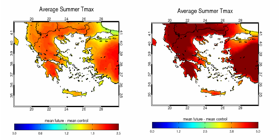 Κλιματική αλλαγή Η μέγιστη καλοκαιρινή θερμοκρασία αυξάνεται κυρίως στην ενδοχώρα μέχρι και 2.