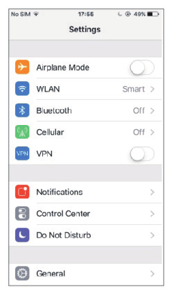 Παραμετροποίηση δικτύου με χρήση συσκευής IOS Home 20:14 61% QR code Εικόνες Σύνδεση συσκευής Επόμενο No SIM 20:14 61% Settings Search and connection Airplane Mode Όνομα χρήστη Settings Airplane Mode