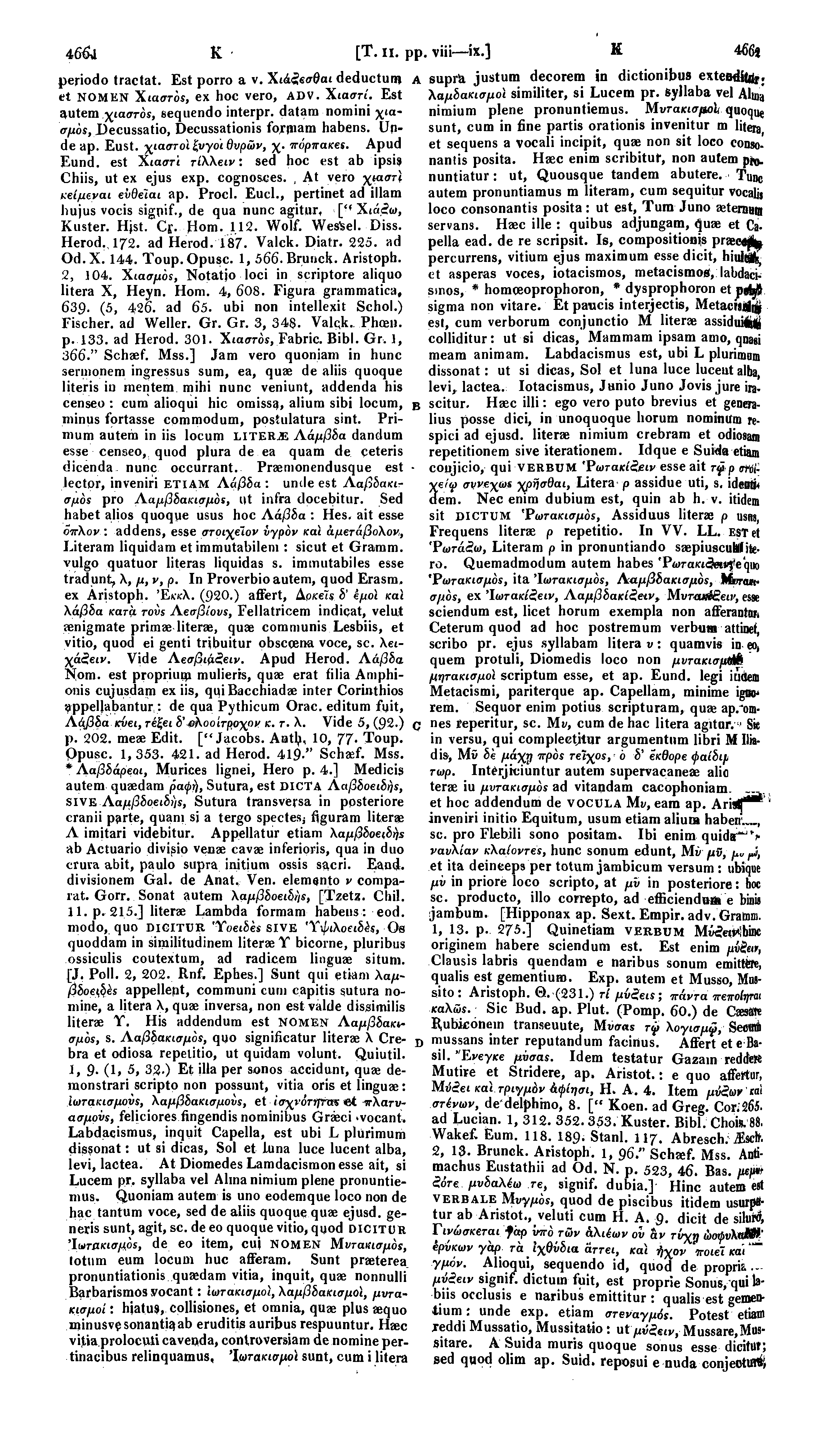 4 66α Κ [Τ. II. pp. viii ίχ.] Κ 466* periodo tractat. Est porro a v. Χιάζεσθαι deducturr» a et NOMEN XiacTos, ex hoc vero, ADV. Χιαστί. Est autem,χιαστός, sequendo interpr.
