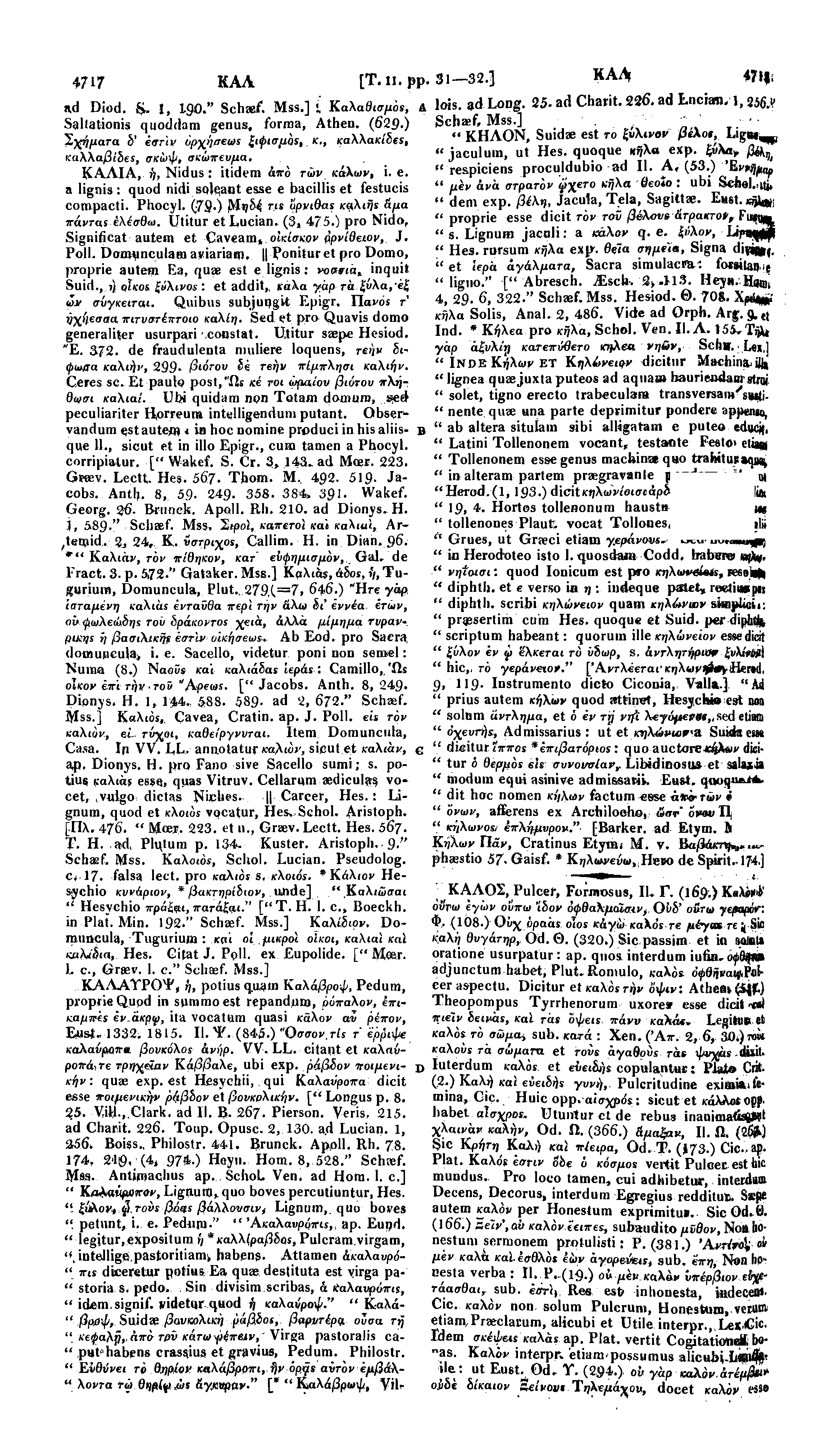 4717 KAA [Τ. π. pp. 31 32.] KA^ 47ΐ ί ad Diod. f>. I, igo." Schaef. Mss.] Καλαθισμοε, & Sallationis quoddam genus, forma, Athen. (629.) Σχήματα h' εστίν οράσεως ζιφισμός, κ.