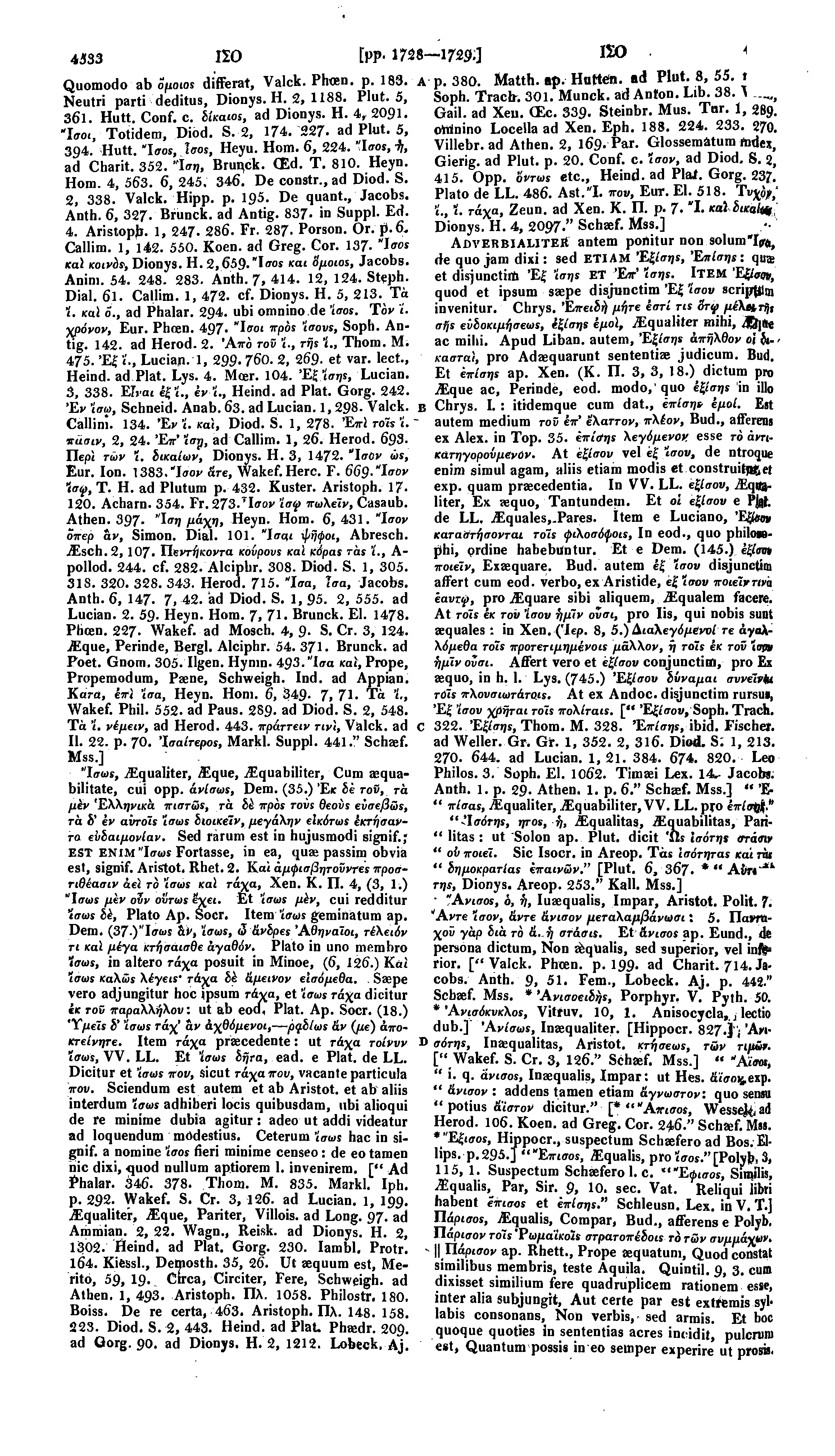 4533 ΙΣΟ [pp. 1728 17m Quomodo ab ojuoios differat, Valck. Phcen. p. 183. A p. 380. Matth. ap. Huttefn. ad Plat. 8, Neutri parti deditus, Dionys. H. 2, 1188. Plut. 5, 361. Hutt. Conf. c.