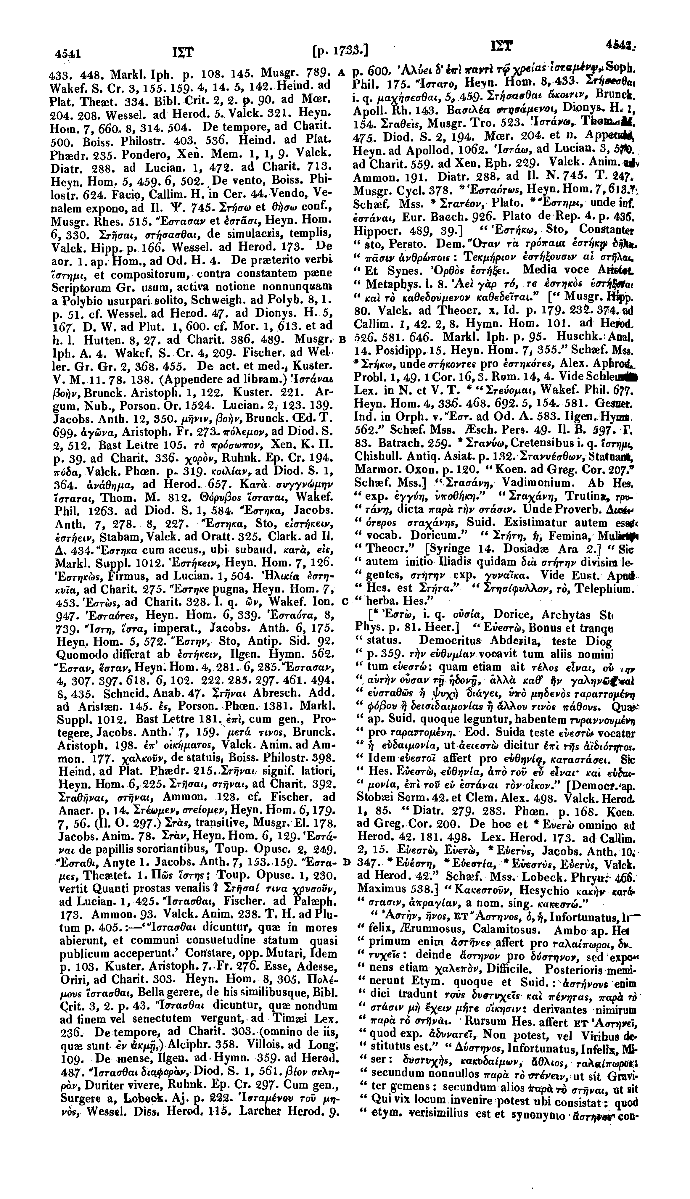 4541 1ST [P. 1733.] 1ΣΤ 4543-433. 448. Mark,. Iph. p. 108. 145. Musgr, 789. Λ Wakef. S. Cr. 3,155.159 4, 14. 5, 142. Heind. ad Plat. Theaet. 334. Bibl. Crit. 2, 2. p. 90. ad Moer. i. q.