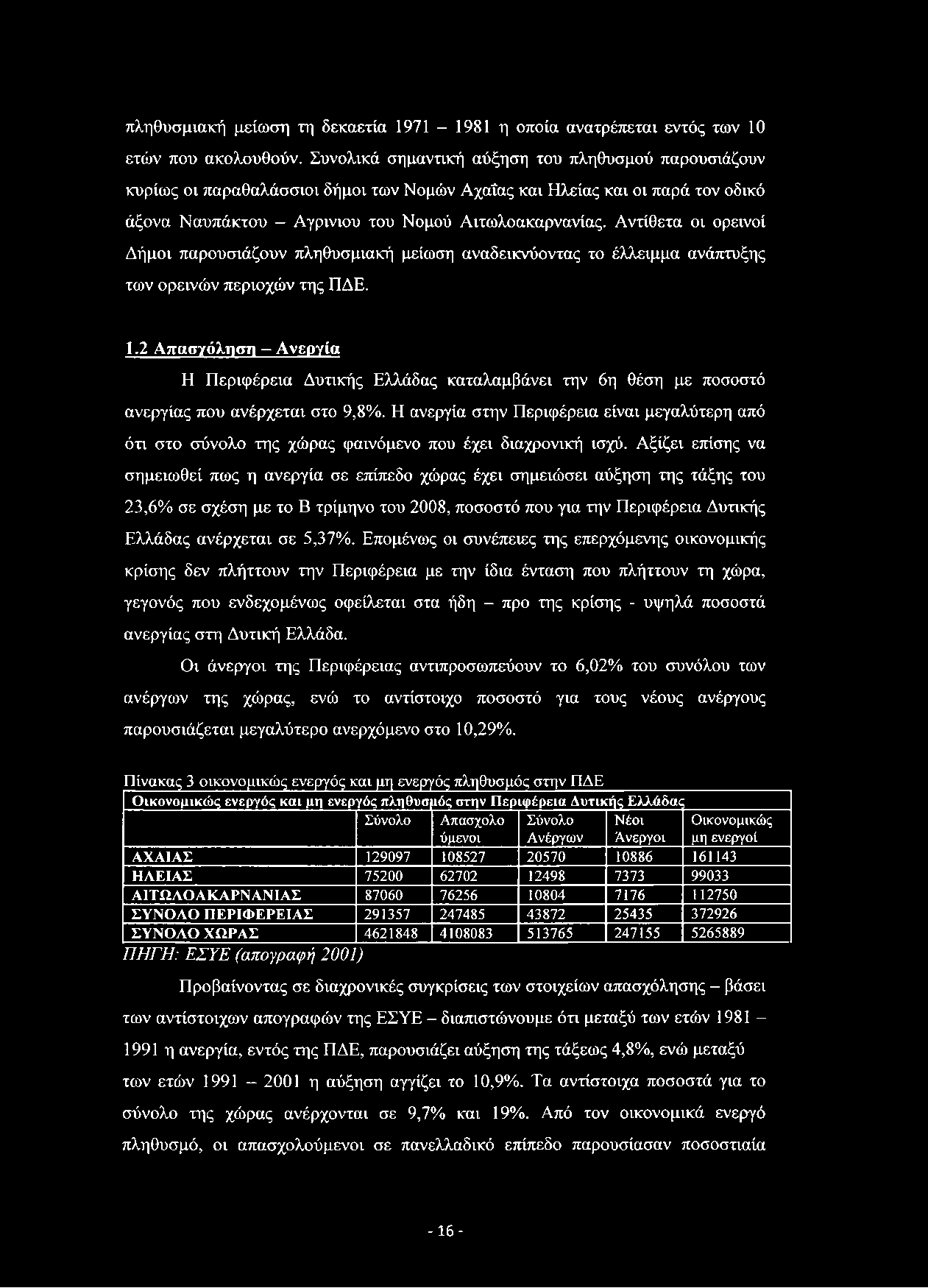 πληθυσμιακή μείωση τη δεκαετία 1971-1981 η οποία ανατρέπεται εντός των 10 ετών που ακολουθούν.