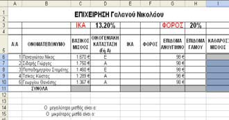 Δραστηριότητες Χρήση συναρτήσεων Στο παράδειγμα 3 θα εισάγουμε δύο επιπλέον στήλες για την οικογενειακή κατάσταση του κάθε υπαλλήλου (Εικόνα 5.8).