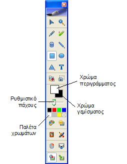 MimioTeach Για τη χρήση ελεύθερης γραφής 1. Κάντε κλικ στο κουμπί Πένα,. 2. (Προαιρετικό) Για να προσαρμόσετε το πλάτος της γραμμής, σύρετε το ρυθμιστικό πάχους. 3.