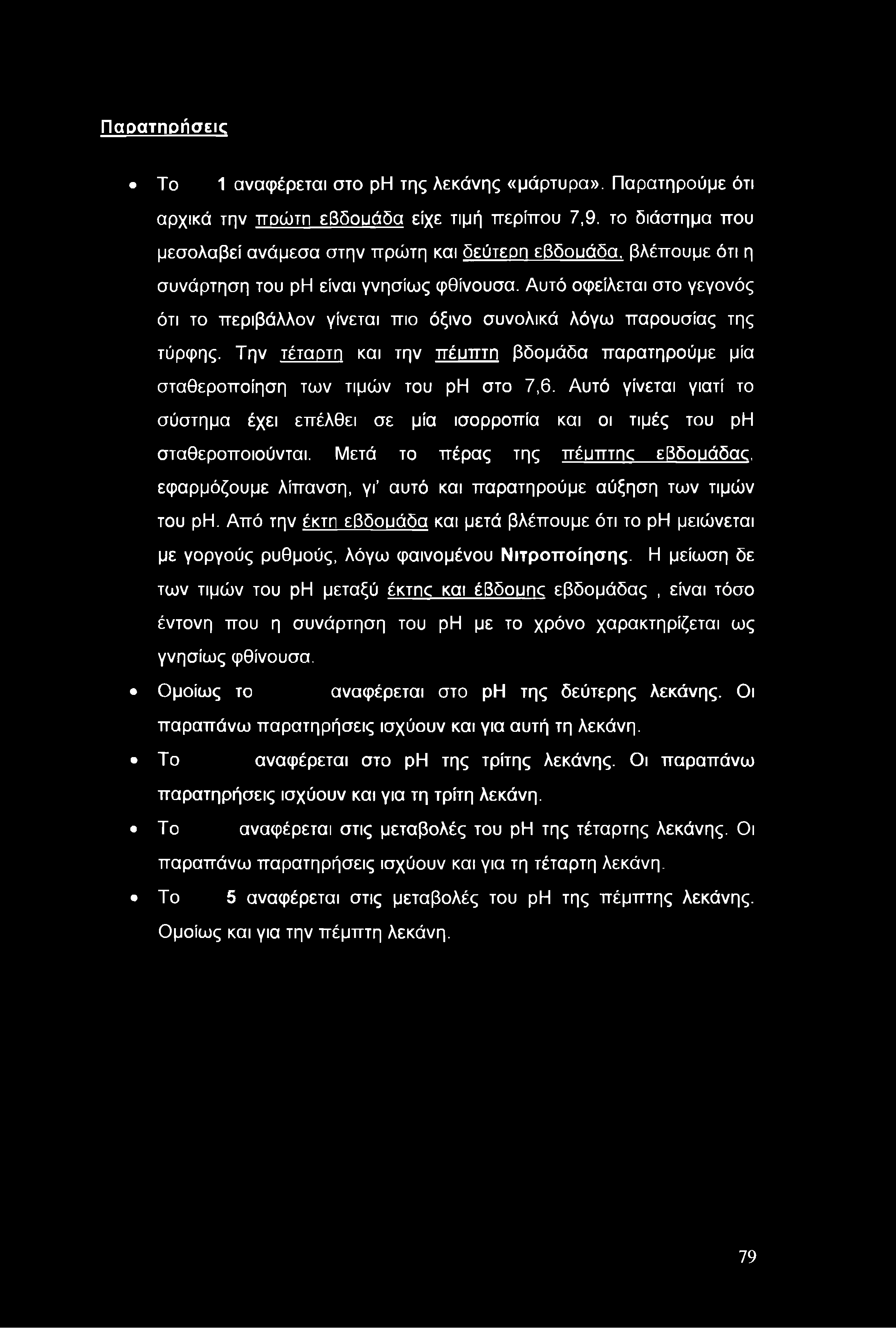 Π α ρ α τη ρ ή σ εις Το ρ 1 αναφέρεται στο ρη της λεκάνης «μάρτυρα». Παρατηρούμε ότι αρχικά την πρώτη εβδουάδα είχε τιμή περίπου 7,9.