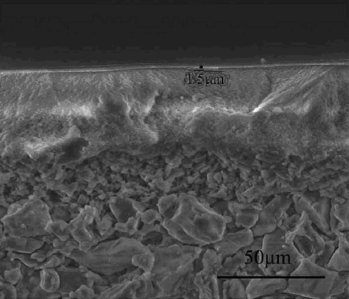 1. SEM απεικονίσεις υποστρωμάτων Στο Σχήμα 36α παρουσιάζεται φωτογραφία SEM εγκάρσιας τομής μεμβράνης πυριτίας, όπου είναι εμφανές το μακροπορώδες υπόστρωμα α-αργιλίας και τα δυο ενδιάμεσα στρώματα