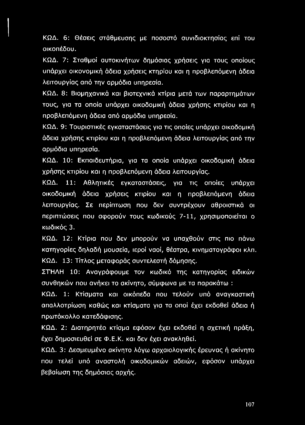 8: Βιομηχανικά και βιοτεχνικά κτίρια μετά των παραρτημάτων τους, για τα οποία υπάρχει οικοδομική άδεια χρήσης κτιρίου και η προβλεπόμενη άδεια από αρμόδια υπηρεσία. ΚΩΔ.